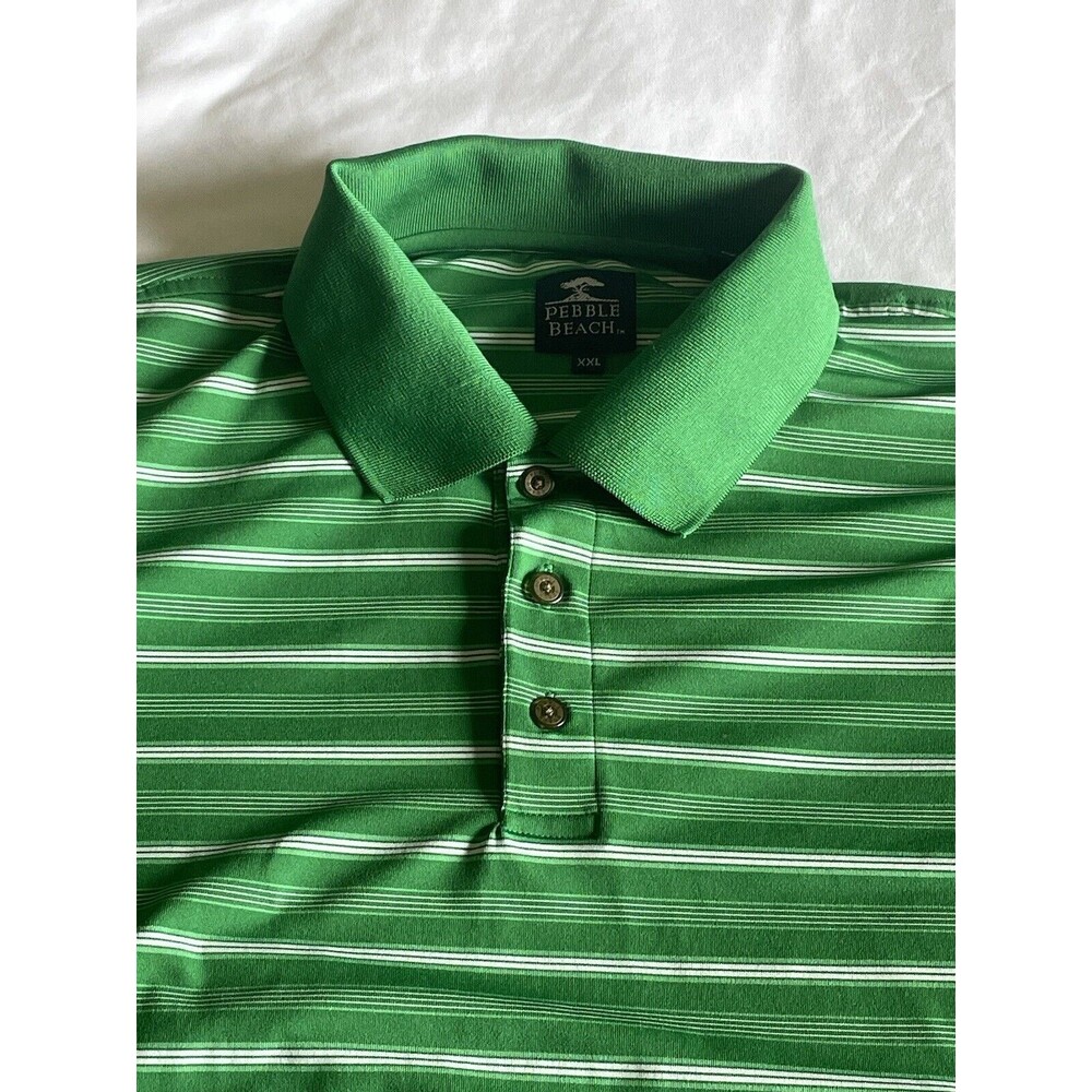 Pebble Beach Golf Shirt Men’s Green Stripe XXL Short Sleeve